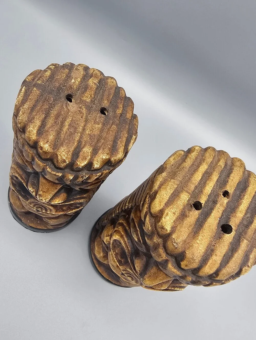 Vintage Carved Wooden Tiki Salt and Pepper Shakers Set